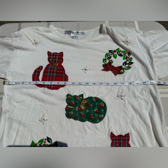 Victoria Jones Christmas Long-Sleeve Shirt Women’s Size Medium Vintage Cats Cat - Picture 4 of 7